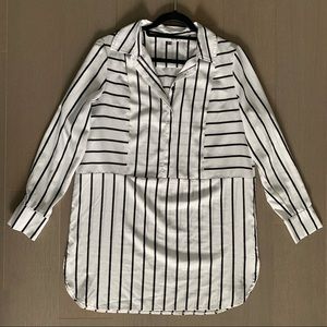 WD•NY White & Black Stripe Long Sleeve Tunic Blouse